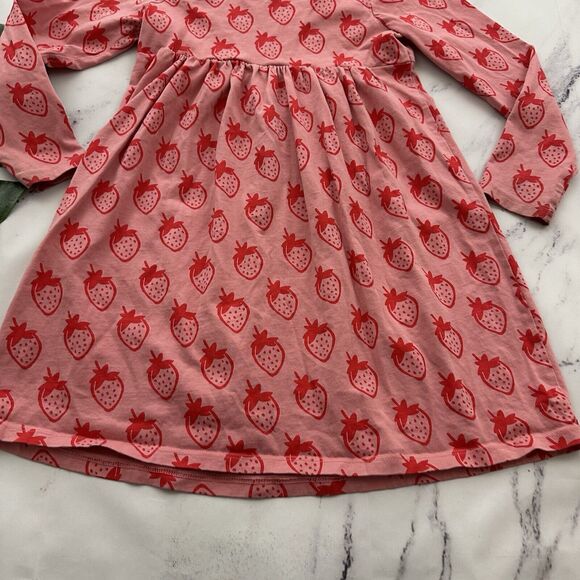 Tea Collection Girls Long Sleeve Dress Size 7 Pink Red Strawberry Print Cotton - Picture 3 of 7